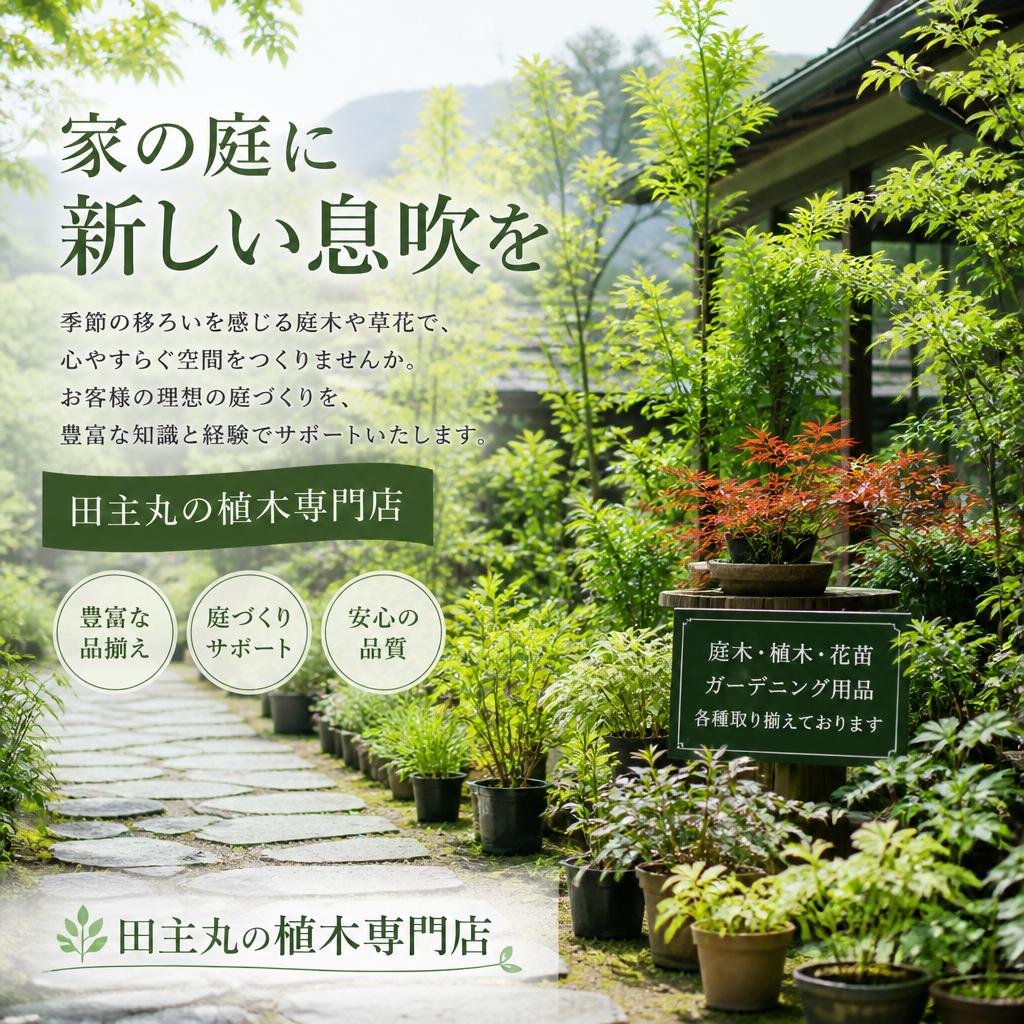 家の庭に新しい息吹を、田主丸の植木専門店