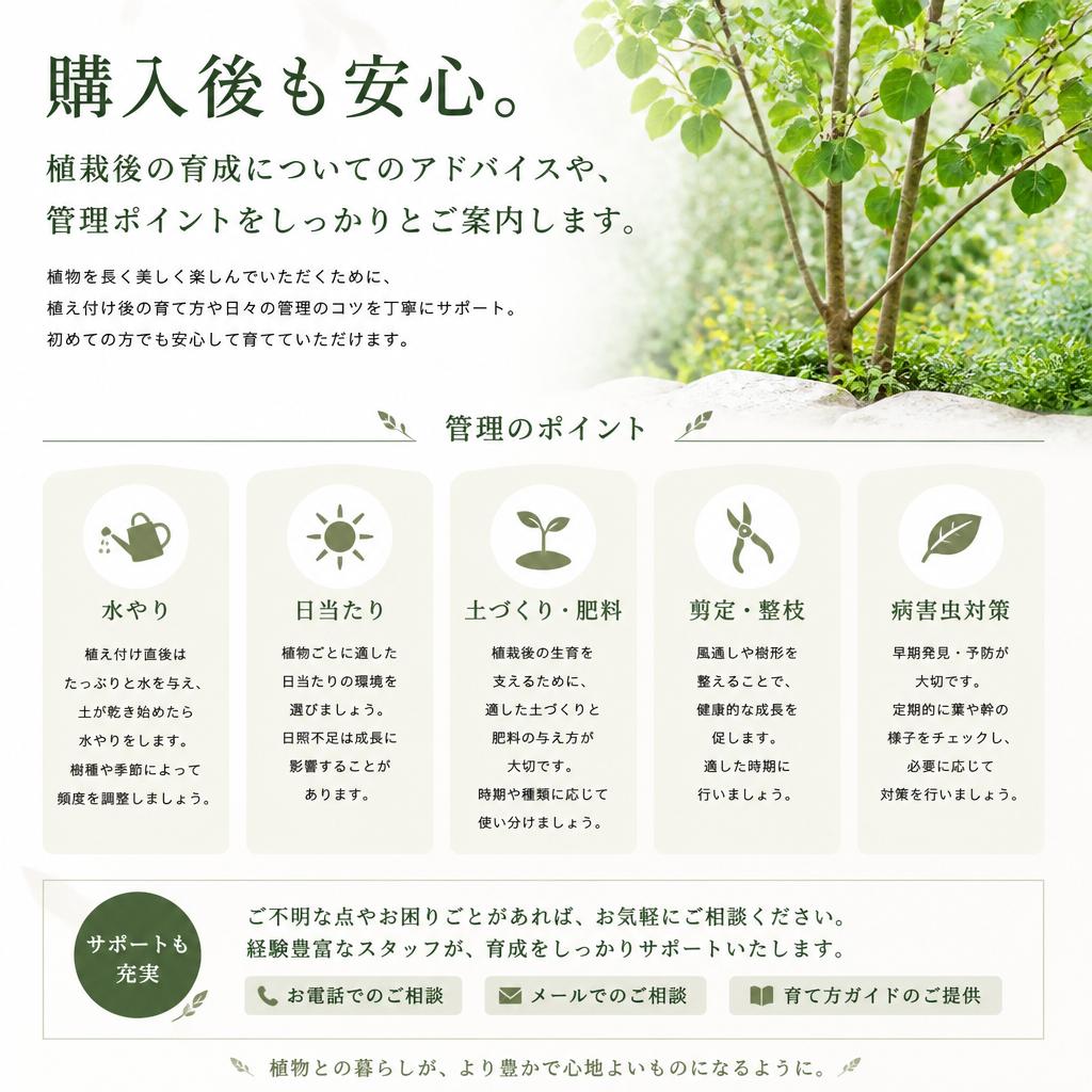 植栽後のサポートも充実