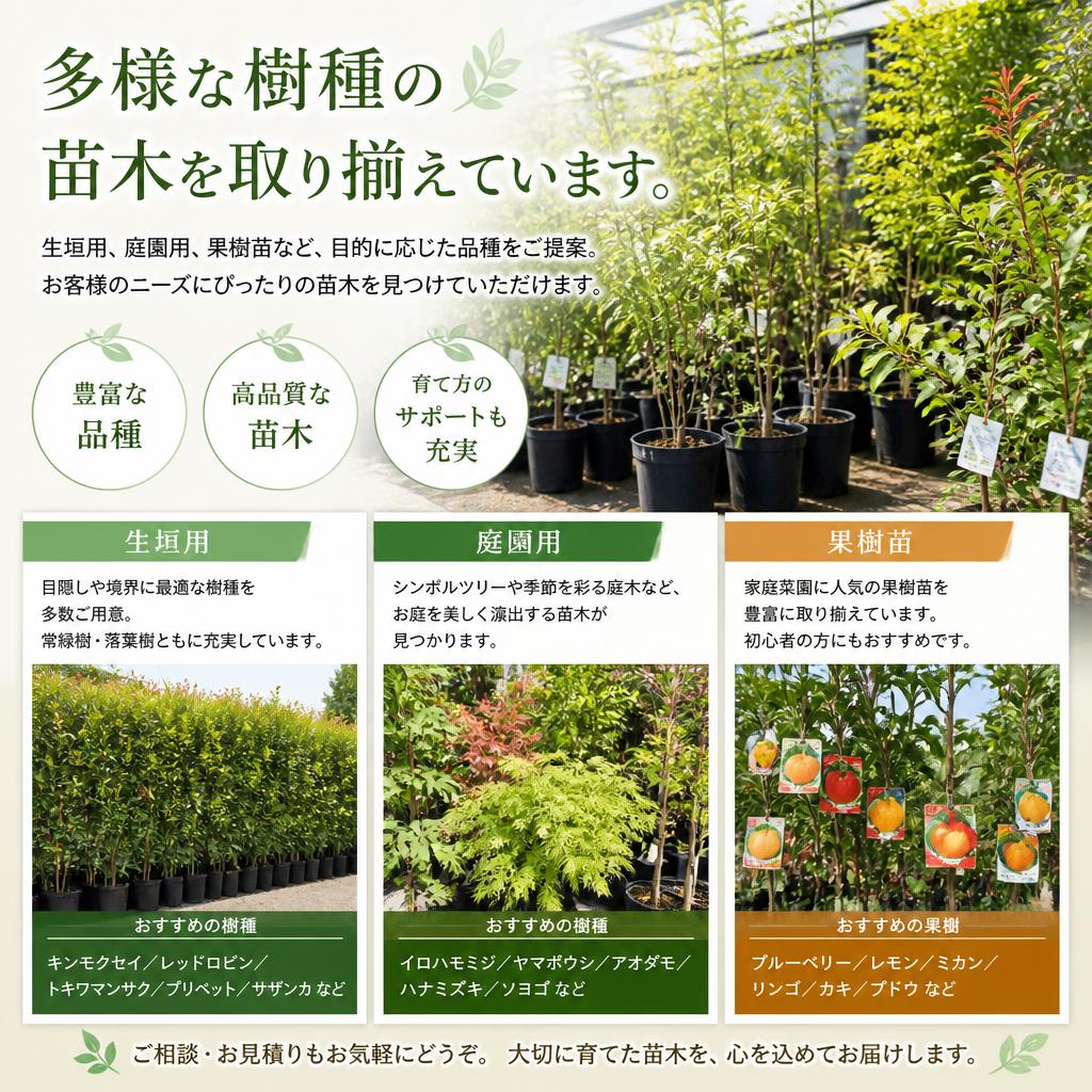 こだわりの苗木を豊富に取り揃え